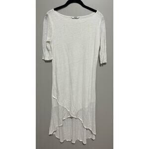 Three Dots XS High-low Cream 100% Linen Knit Midi Dress